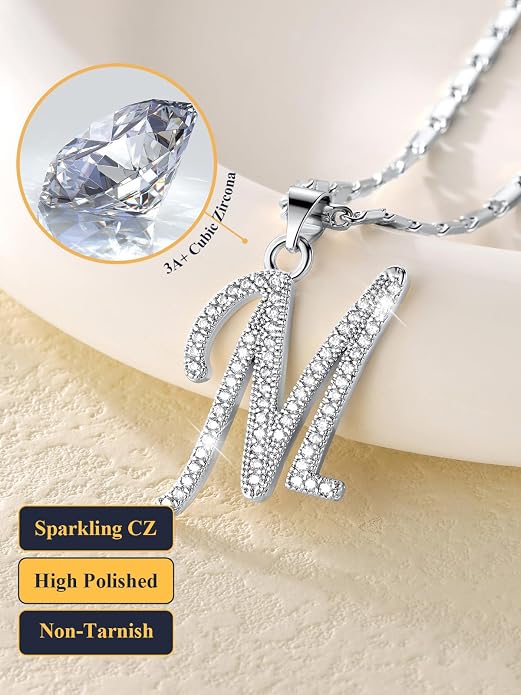 U7 Initial Necklace for Women, Gold/Platinum Plated CZ Crystal Letter A-Z Pendant Necklace, Shiny 20 Inch Name Chain Dainty Personalized Jewelry for Men Mom Wife Friend