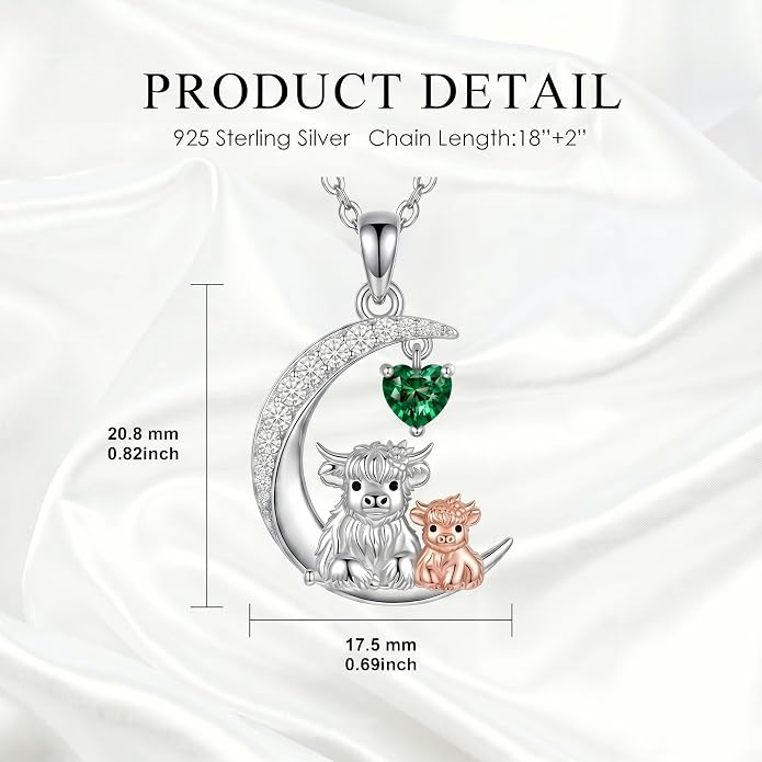 PELOVNY Teddy Bear Necklace for Women 925 Sterling Silver Bear/Highland Cow/Fox/Cat/Axolotl Birthstone Necklace Christmas Birthday Jewelry Gifts for Mom Daughter Wife Sister