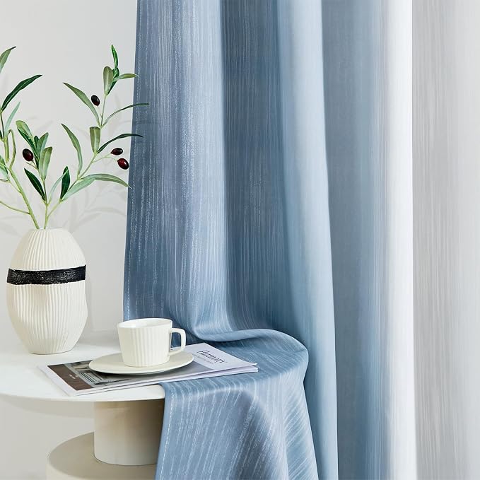 MIULEE Stone Blue and Greyish White Ombre Blackout Curtains, Full Room Darkening Thermal Insulated 72 Inches Long Drapes for Bedroom/Living Room Grommet Window Treatments Modern 52Wx72L, Set of 2