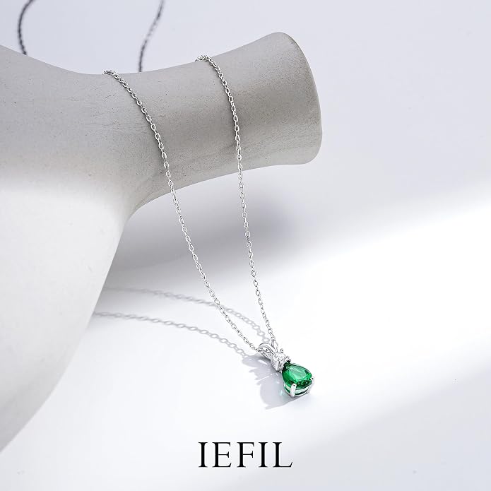 Iefil 925 Sterling Silver Birthstone Necklaces for Women - Teardrop Birthstone Jewelry, Anniversary Birthday Gifts for Women Wife Her