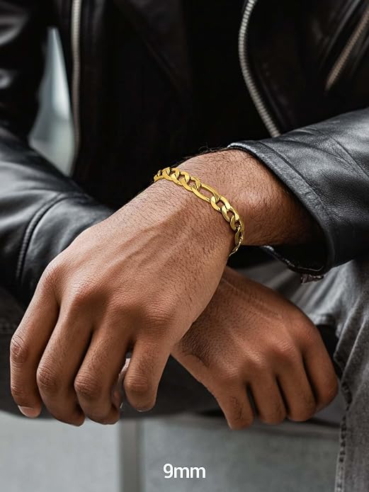 PROSTEEL Silver/Gold/Black Bracelets for Men Figaro Cuban Link, 6mm-13mm Width, 7.5"/8.3"/9" Length, Stainless Steel Mens Bracelet Jewelry with Gift Box