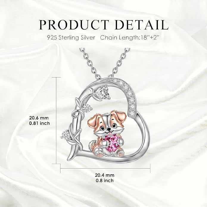 PELOVNY Teddy Bear Necklace for Women 925 Sterling Silver Bear/Highland Cow/Fox/Cat/Axolotl Birthstone Necklace Christmas Birthday Jewelry Gifts for Mom Daughter Wife Sister