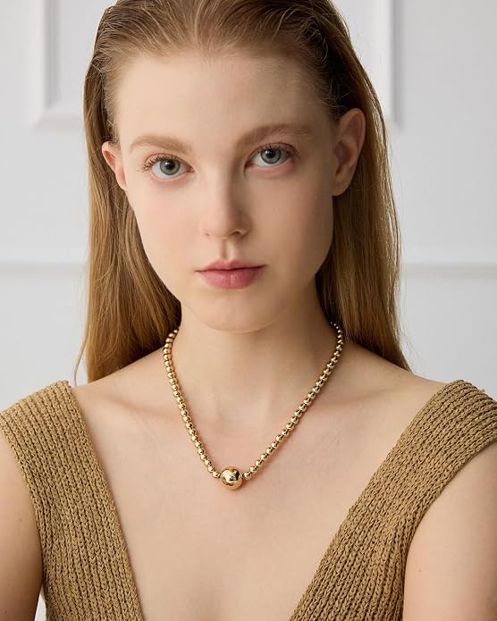 COBI Paperclip Chain Necklace for Women,Beaded Necklace,18K Gold /925 Sterling Silver Plated,Chunky Link Chain Necklace for Daily Wear,Ideal Gift for Her 17"