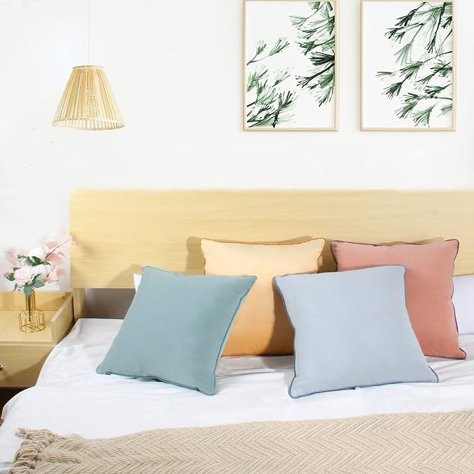 Throw Pillow Covers 18x18 Set of 4 Soft Velvet Couch Cushion Covers Modern 8-Colors Designs Pillowcases Decorative Cushion Cases for Sofa Bedroom Home Decor(Morandi Series)
