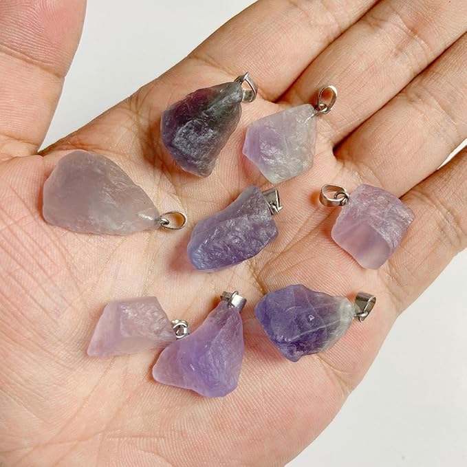 10pcs Irregular Raw Natural Fluorite Rock Stone Pendant Healing Crystal Chakra Gemstone Charm for Jewelry Making DIY Necklace Earrings Accessories Reiki