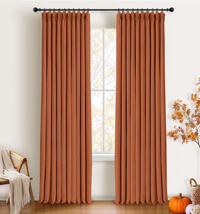 CAPALOCA Pinch Pleated Curtains Blackout, Linen Blackout Curtains 96 inches Long 2 Panels Set for Bedroom, Thermal Insulated Pinch Pleated Drapes for Living Room, 40" W x 96" L (Pack of 2), Orange