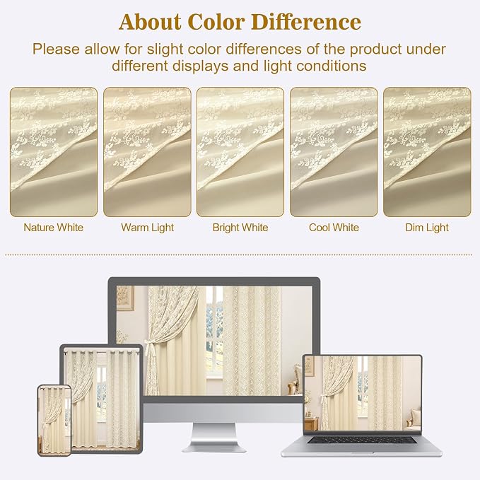 Yinhua Beige Blackout Curtains Double Layer Curtains for Bedroom 84 Inch Length Nursery Curtain for Living Room, Grommet Drapes with Tiebacks, 2 Panels, 52" W x 84" L