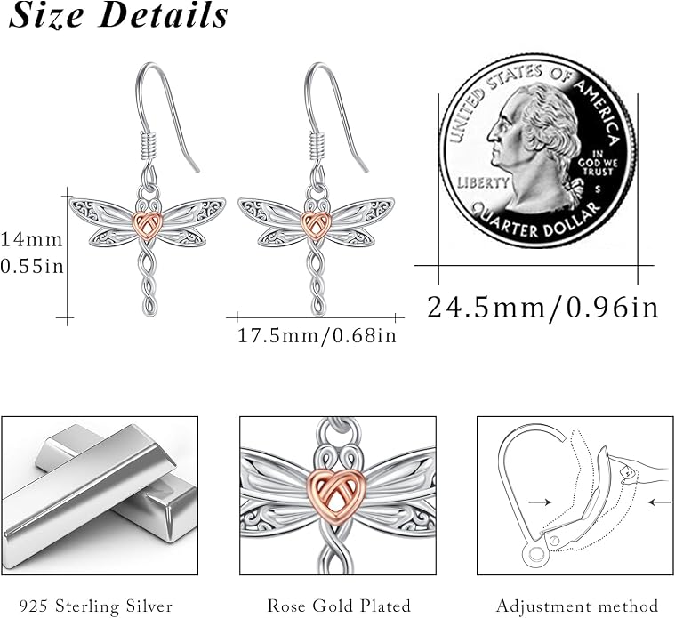 Dragonfly Leverback Hoop Hook Earrings 925 Sterling Silver Celtic Dangle Drop Earrings Dragonfly Huggie Earrings Dragonfly Jewelry Gifts for Women