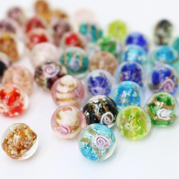 Artsy Crafts 40 Pcs Assorted Glow in The Dark Firefly Beads 12mm European Lampwork Luminous Glass Beads for Jewelry Making Charm Bracelet Necklace Earrings Crafts (Mixed 40pcs)