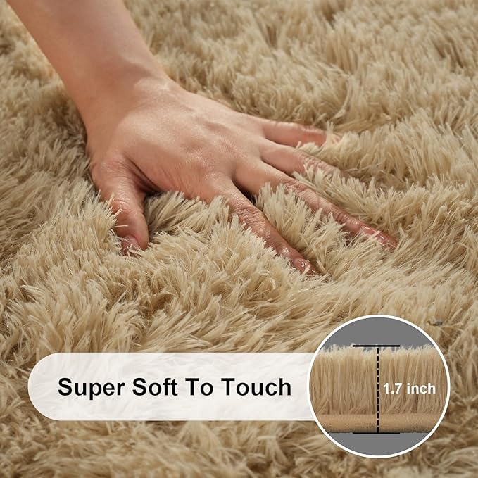 3x5 Rugs for Bedroom, Fluffy Area Rugs for Living Room, Small Fuzzy Shag Soft Non-Slip Carpet for Kids Girls and Boys Nursery Dorm Indoor Room Home Decor (3ft X 5ft, Light Tan)