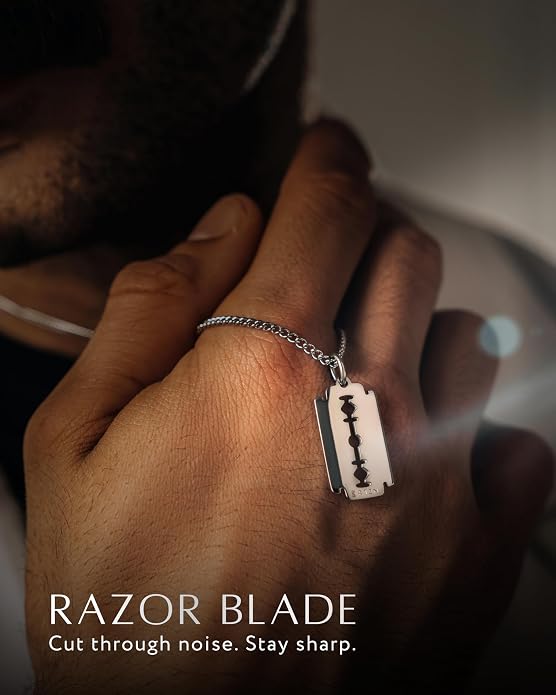 RTZN® Pendant Necklace for Men – Premium Stainless Steel Silver Pendant Necklace with 22" Chain – Waterproof & Non-Tarnish Small Pendants for Men – Bold Symbols of Strength & Legacy