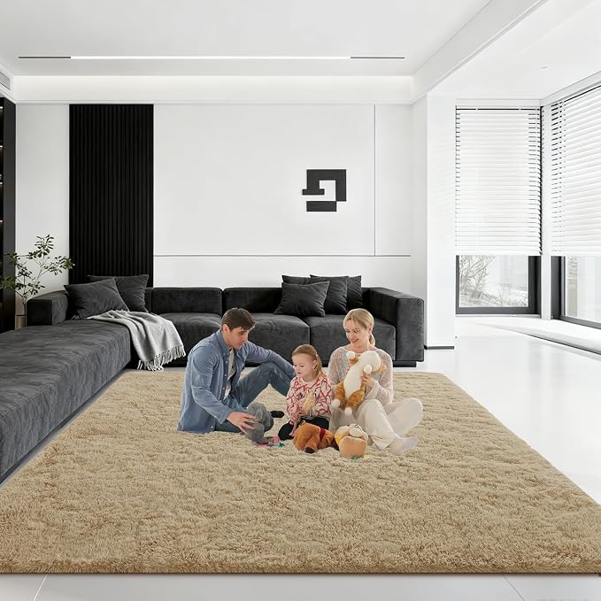8x10 Area Rugs for Living Room, Large Fluffy Rugs for Bedroom, Fuzzy Shag Soft Non-Slip Carpet for Kids Girls and Boys Nursery Dorm Indoor Room Home Decor (8ft X 10ft, Light Tan)