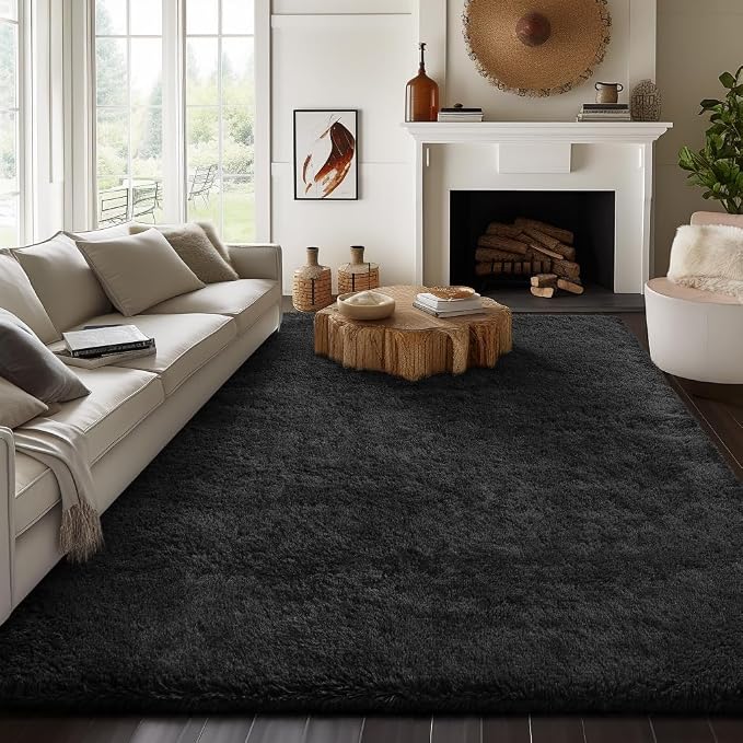 Ophanie 7x9 Black Rugs for Living Room,LargeFluffy Shag Fuzzy Plush Soft Living Room Area Rugs,Floor Shaggy Carpets for Bedroom,Carpet for Kids Boys Girls Dorm Decor with Over 99 pcs Pile fibers