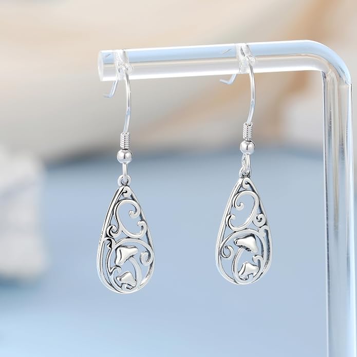 Sterling Silver Abalone Shell Filigree Dangle Drop Earrings Bohemia Jewelry Gift for Women Mother Mom
