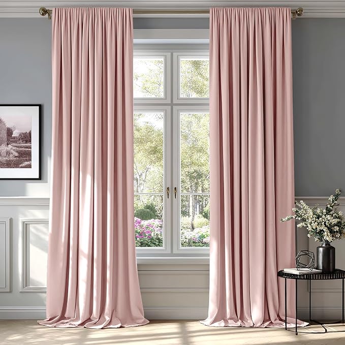 MIULEE Light Pink Blackout Velvet Curtains Drapes 90 Inch Long 52"x90" | Luxurious Bedroom Living Room Decor, Room Darkening, Thermal Insulated, Rod Pocket Design, Super Soft Fabric