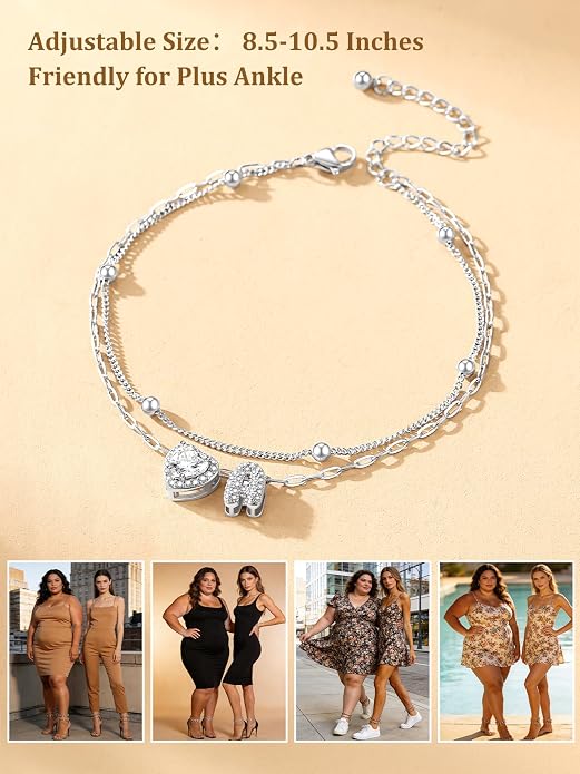 Bestyle Initial Anklet Bracelets for Women Waterproof Non Tarnish 14K Gold/White Gold Plated CZ Anklets for Women Dainty Layered Letter Heart Ankle Bracelets Adjustable Foot Chain Anklet