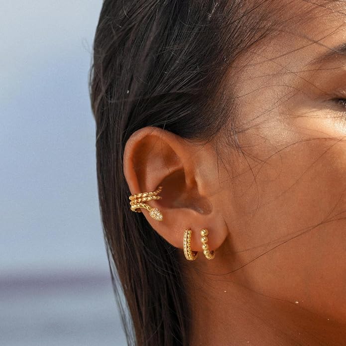 MYEARS Women Ear Cuff Earring Gold Non Pierced Ear Cartilage Clip on Wrap Hoop 14K Gold Filled Tiny Boho Beach Simple Minimalist Delicate Handmade Hypoallergenic Jewelry Gift-Sold as Single/Pair