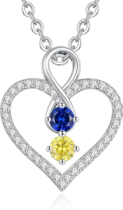 LOUISA SECRET Double Birthstone Necklaces for Women, 925 Sterling Silver Infinity Love Heart Pendant Necklace for Her, Birthday Anniversary Valentine's Day, Christmas, Wedding, Graduation Gift for Her, Personalized Gifts, Jewelry Gifts for Wife Mom Gir...
