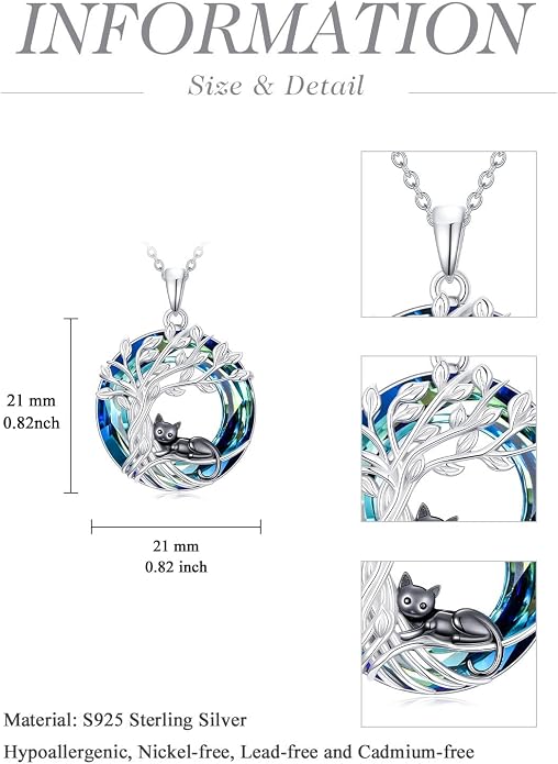 TOUPOP Cat Necklace Gifts for Women Sterling Silver Celtic Mounatin Moon Pendant with Blue Crystal Birthday Christmas Jewelry Gifts for Women