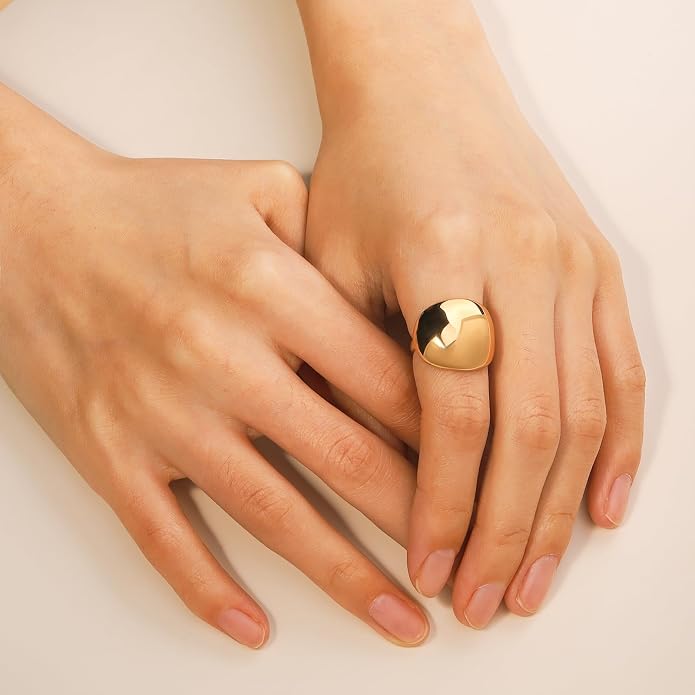 Gold Silver Rings Set for Women Chunky Statement Rings ZC Dome Evil Eye Croissant ring Thick 18K Gold Plated Band Rings