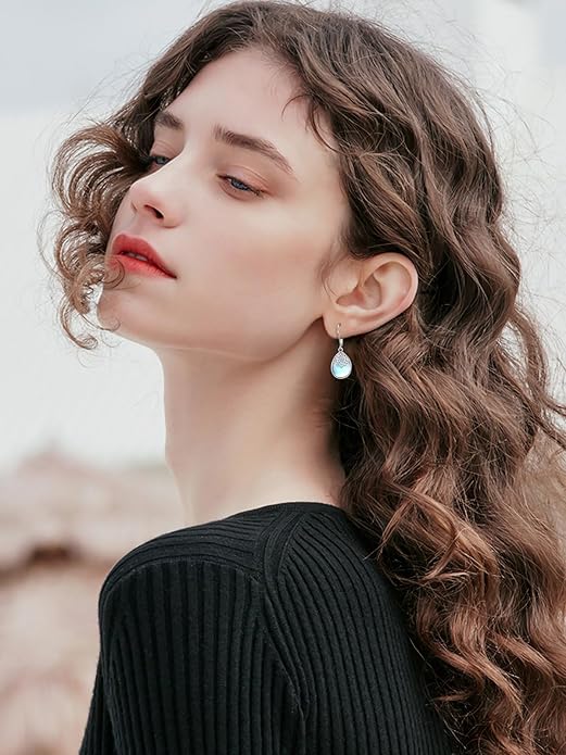 Dorunmo Moonstone Dangle Drop Earrings s925 Sterling Silver Leverback Earrings Filigree Moonstone Jewelry Birthday Gifts for Women