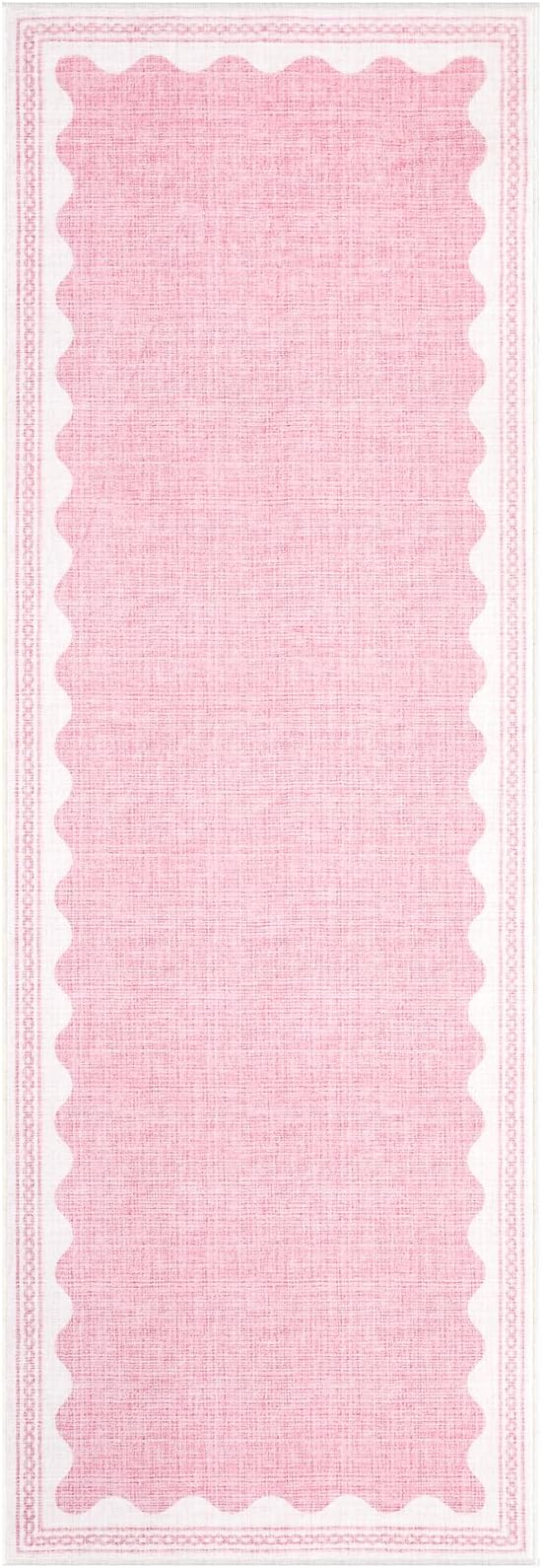 2x6 Scalloped Runners Pink Washable Hallways Bedroom Rug | Solid Non Slip Scalloped Bath Runner, Rugs for Bedroom Girls, Rugs for Kitchen Floor Soft Dorm Nursery Carpet for Bedside