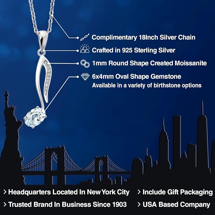 Gem Stone King Music Eighth Note Pendant Necklace | 925 Sterling Silver | 6X4MM Oval Gemstone Birthstone | With 18 Inch Silver Chain | Designed By Keren Hanan