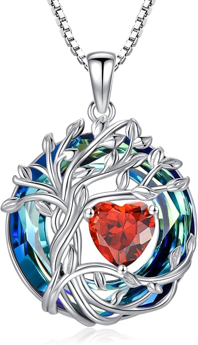 TOUPOP Tree of Life Birthstone Necklace Sterling Silver Pendant Birthstone Necklaces with Blue Crystal Anniversary Birthday Jewelry for Women Mom Wife Her