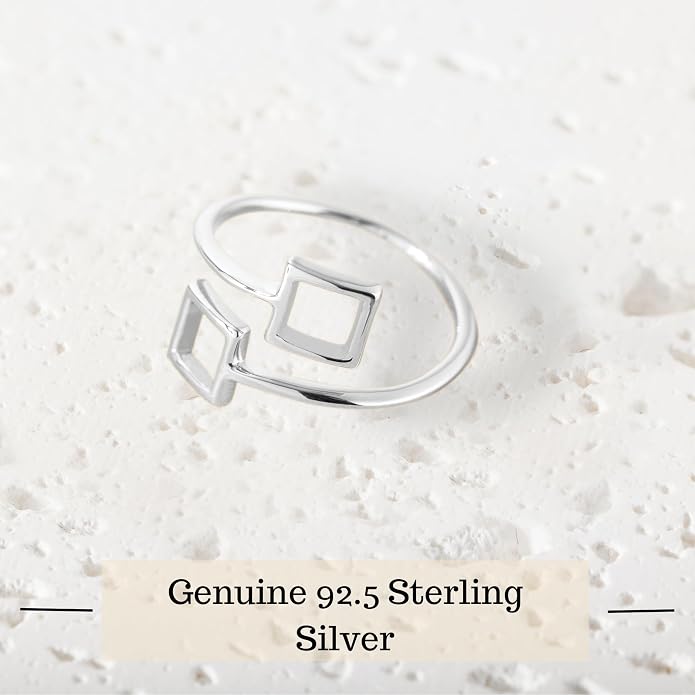 18k Gold Plated Simple Minimalist Square Adjustable Stackable Halo Ring Band for Women Valentines Day Gifts for Her Comes with a Gift Box