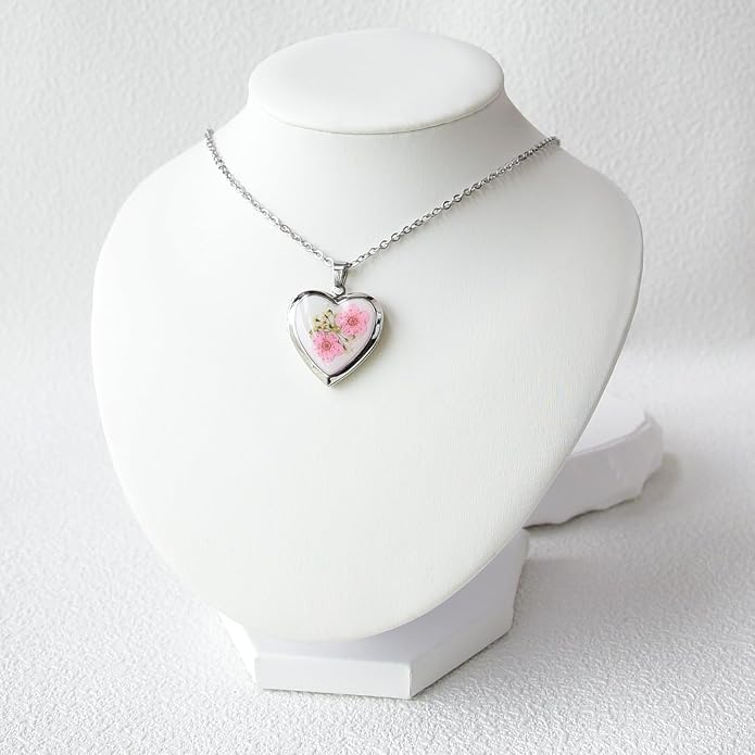 Heart Locket Necklace That Holds Pictures Pressed Flower Photo Locket Pendant Necklace for Girl Women Gift for Her