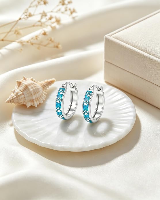 Opal/Turquoise Huggie Earrings 925 Sterling Silver Opal/Turquoise Small Animal Huggie Hoop Earrings Animal Huggies Earring Jewelry Gifts for Women Mom Her