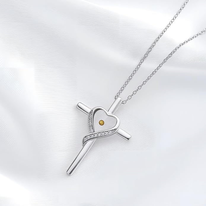 HPQQ Cross Necklace 925 Sterling Silver Turquoise Tree of Life Celtic Knot Cross Pendant Jewelry Mother's Day Gifts for Women
