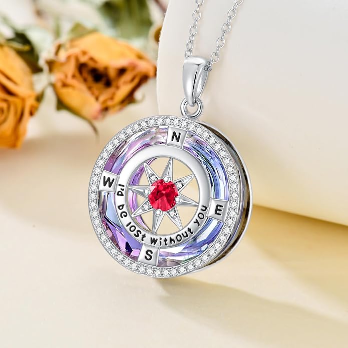TOUPOP Necklace Gifts for Wife Compass Jewelry Women Anniversary Girlfriend Birthday Gift for Her Valentines I'd be Lost without You Sterling Silver Birthstone Necklaces