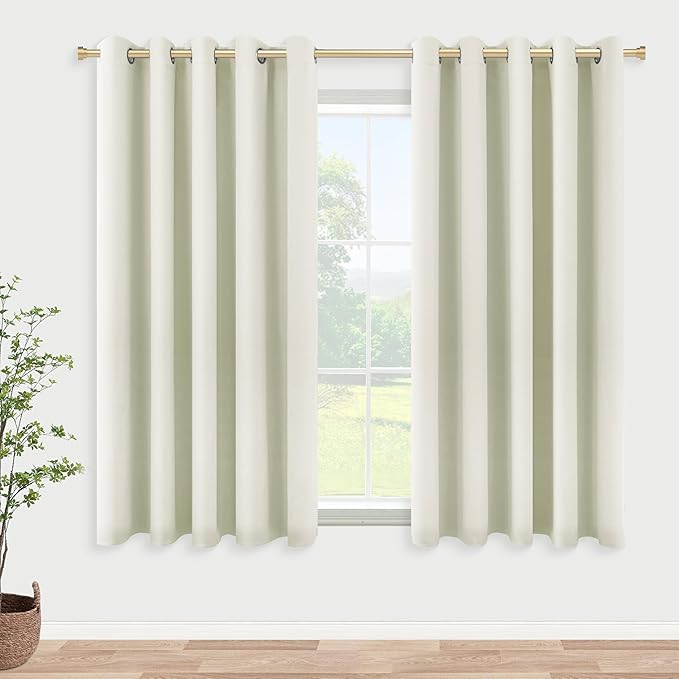 KOUFALL 60x48 Inch Curtains Length,Room Darkening 60-70% Blackout Black Out Heat Light Blocking Short Drapes for Kitchen,Cream Beige