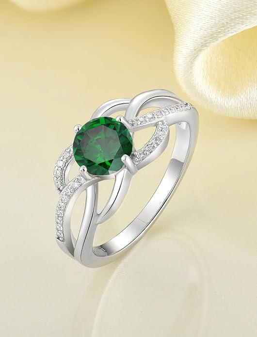 YL Celtic Knot Rings 925 Sterling Silver Twisted Ring Cubic Zirconia Infinity Statement Jewelry for Women