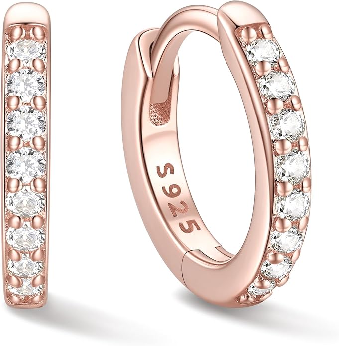 ChicSilver 925 Sterling Silver Huggie Earrings for Women 14K Gold Plated Silver Hoop Earrings for Women Hypoallergenic Small Cubic Zirconia Huggie Earring (6/8/10/12/14/16/18/20mm)