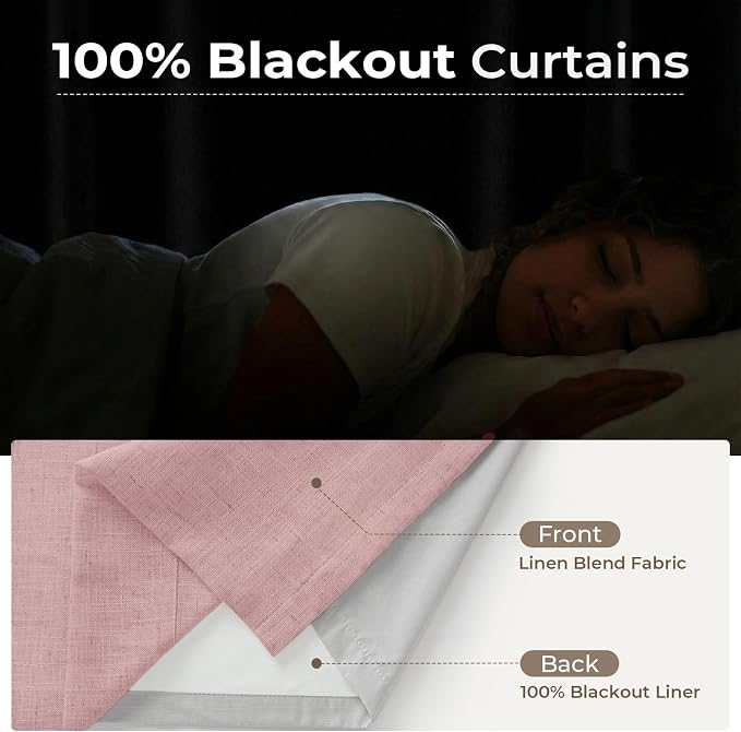 CAPALOCA Pinch Pleated Curtains Blackout, Linen Blackout Curtains 108 inches Long 2 Panels Set for Bedroom, Thermal Insulated Pinch Pleated Drapes for Living Room, 40"W x 108"L (Pack of 2), Nude Pink