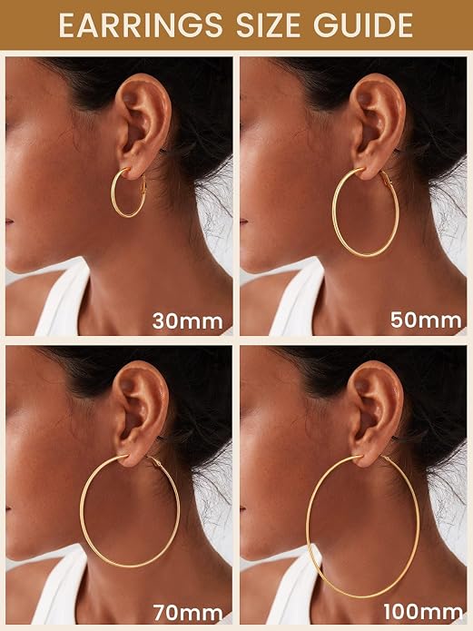 KeyStyle Gold Hoop Earrings for Women, Stainless Steel Hoops Earring Lightweight Loops, 2 mm Thick Hypoallergenic Circle Endless Thin Hoop (20/30/40/50/60/70/80/90/mm)
