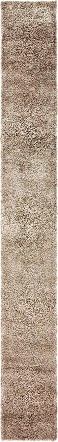 Unique Loom Solid Shag Collection Area Rug (2' 6" x 19' 8" Runner, Taupe) | Modern solid area rug for bathroom, hallway & mud room. Stain-resistant, easy-care, kid & pet friendly