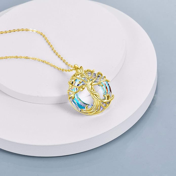TOUPOP Tree of Life Necklace Gifts for Women 925 Sterling Silver Family Tree Pendant with Crystal Birthday Irish Jewelry Gifts for Women Her Wife Mom