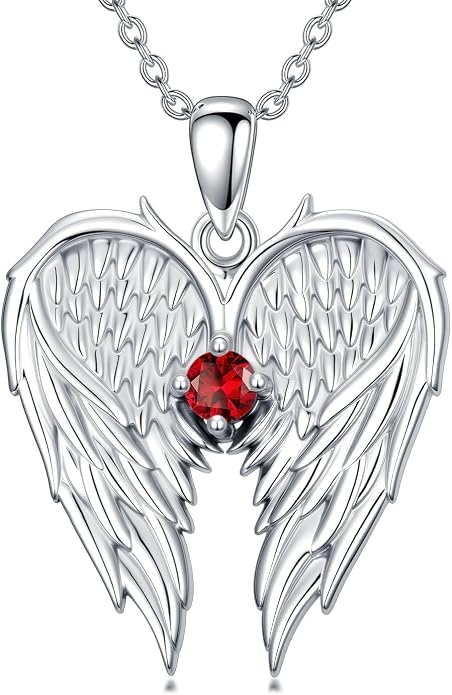 Dorunmo Guardian Angel Wing Pendant Birthstone Heart Necklace Birthday Jewelry Gifts for Women Mom Wife Daughter