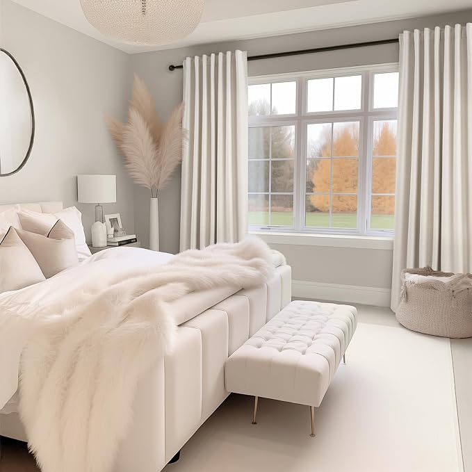 70 Inches Extra Wide Natural Linen Blackout Curtains 84 Inch Long for Living Room 100% Black Out Back Tab Pleated Drapes for Bedroom Winter Thick Window Energy Efficient 70"W x 84"L 2 Panels