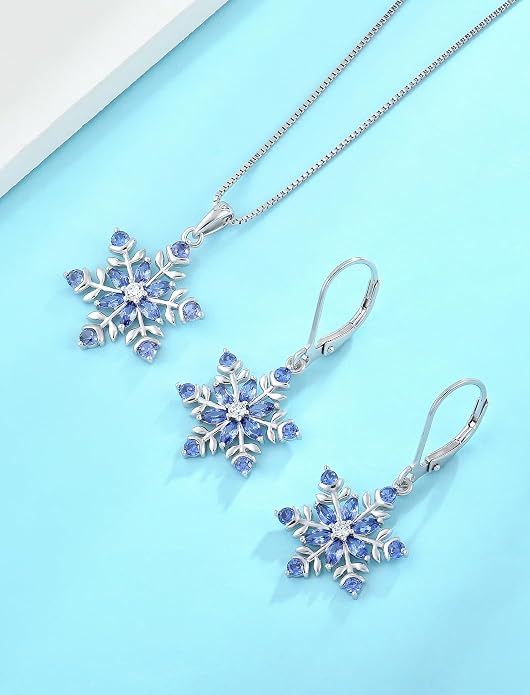 PYNYZ Snowflake Necklace 925 Sterling Silver Snoefalke Birthstone Pendant Christmas Jewelry for Women