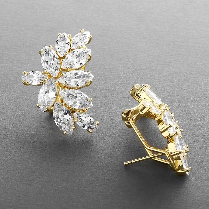Mariell Clip-On Cubic Zirconia Crystal Bridal Earrings, Marquise Shape CZ Curved Clusters, Women Earrings for Wedding, Bridesmaids, Homecoming, Mother of the Bride