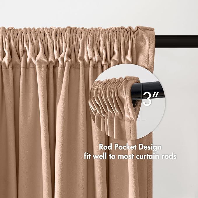 MIULEE Blush Beige Blackout Velvet Curtains Drapes 90 Inch Long 52"x90" | Luxurious Bedroom Living Room Decor, Room Darkening, Thermal Insulated, Rod Pocket Design, Super Soft Fabric