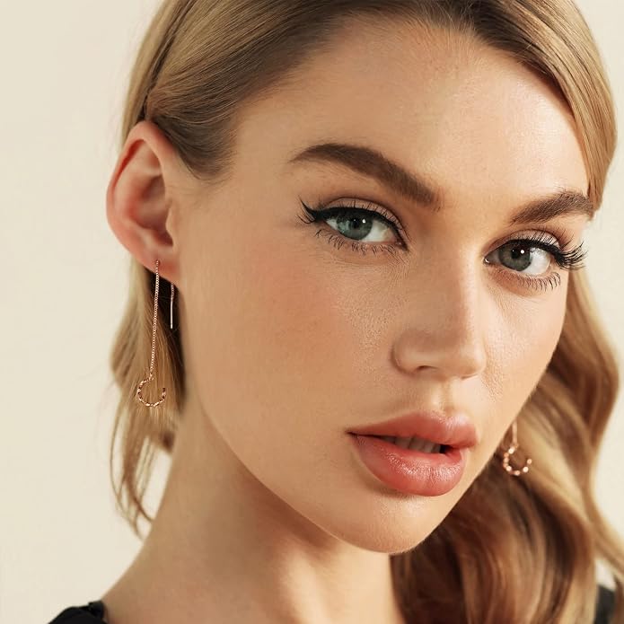 Threader Ear Cuff for Women 18K Real Gold Plated Cubic Zirconia Wrap Chain Earrings Hypoallergenic Drop Earring Crawler Climber Ear Cuffs Gift