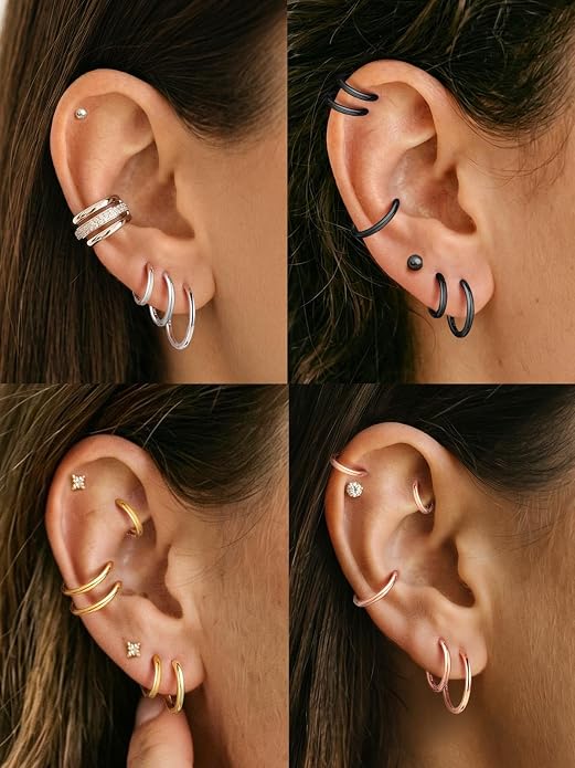 Silvora 14K Gold Plated Huggie Hoop Earrings for Women, Small Sterling Silver Hoops, Hypoallergenic Cartilage Earrings for Sensitive Ears 8/10/12/14/16/18/20MM