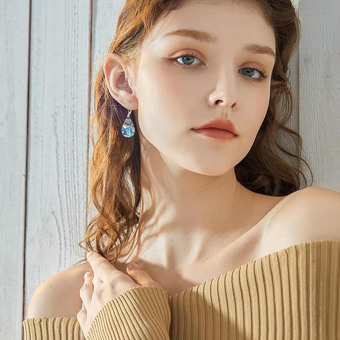 Abalone Shell Dangle Drop Earrings for Women 925 Sterling Silver Filigree Bohemian Earrings Jewelry Gift