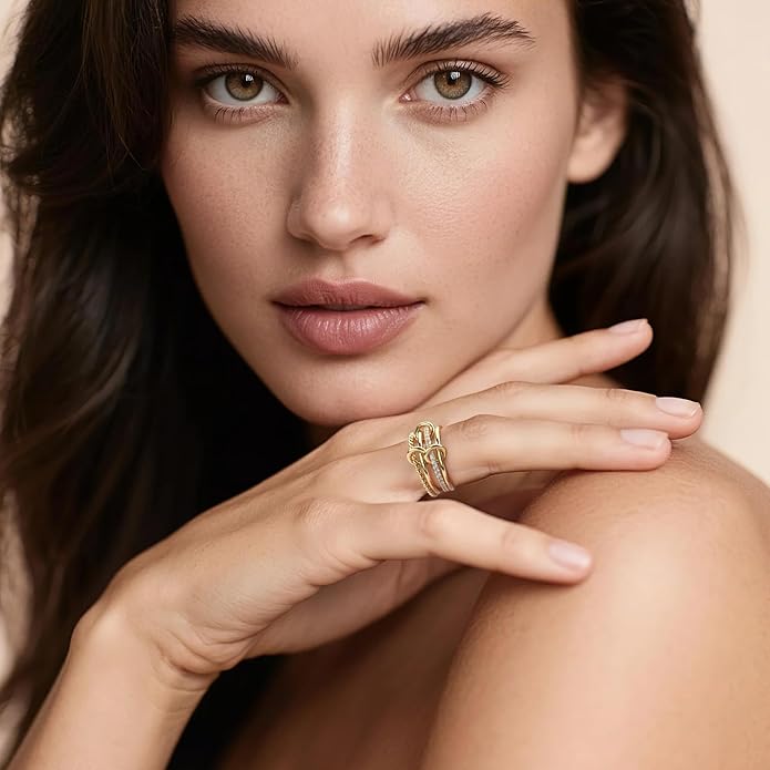 Kstyle Interlocked Stackable Rings for Women，14K Gold Plated 925 Sterling Silver，Moissanite Spinelli Rings for Women，Connected Bands Stacking Jewelry