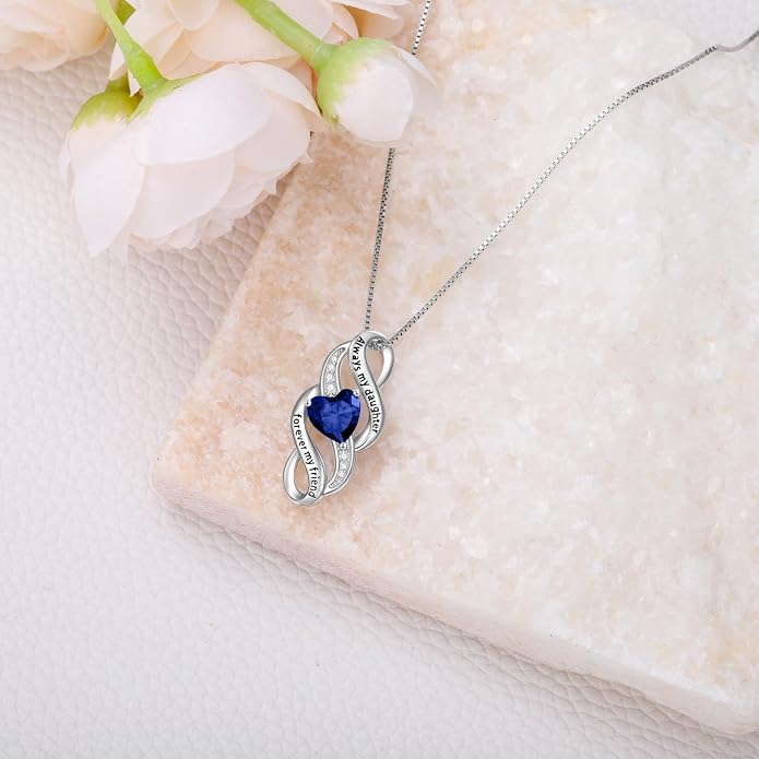 Daughter Necklace 925 Sterling Silver Always My Daughter Forever My Friend Infinity Necklace to Daughter Birthday Gift from Mom with 12 Birthstones